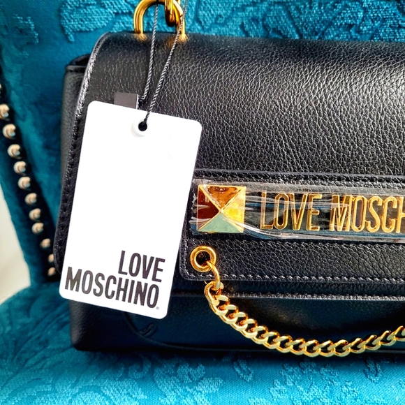 ❤️ NWT-Love Moschino-Stud Black Leather Shoulder Bag - Picture 5 of 7